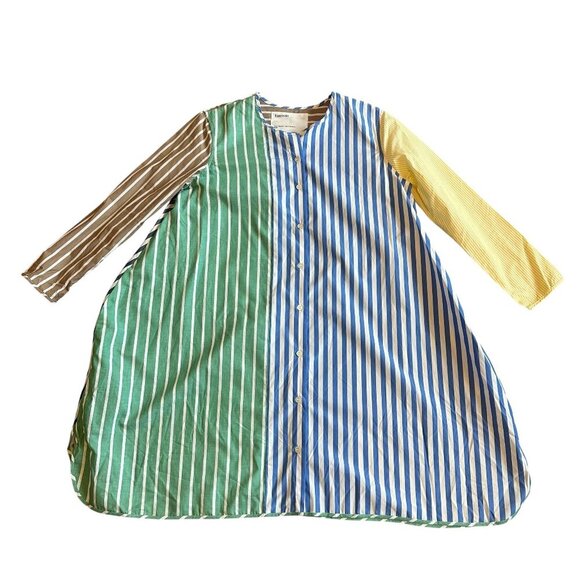 Entireworld Patchwork Button-Down Shirt Dress Pockets Stripe Size Small Women's - Picture 1 of 12